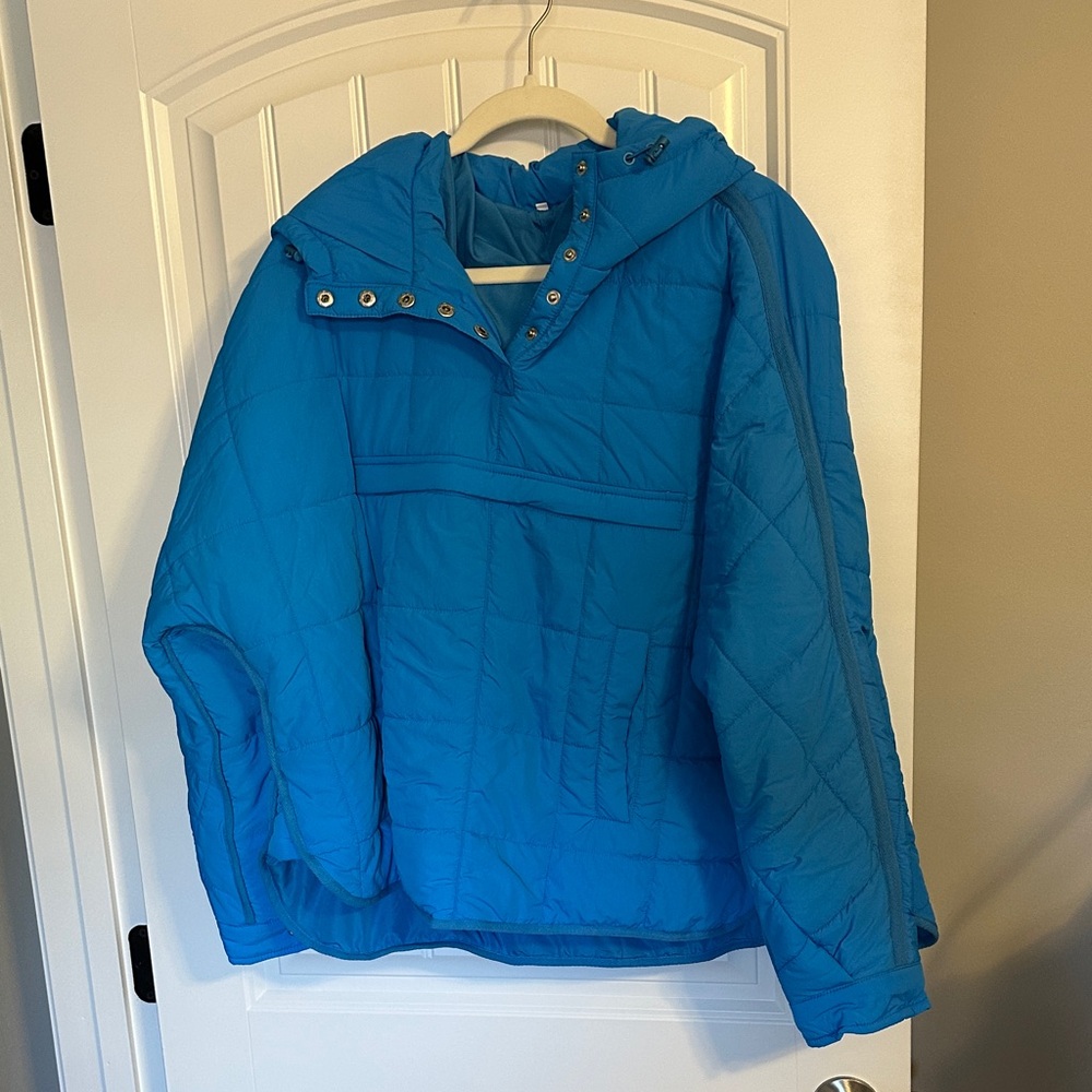 Blue Quilted Hooded Jacket